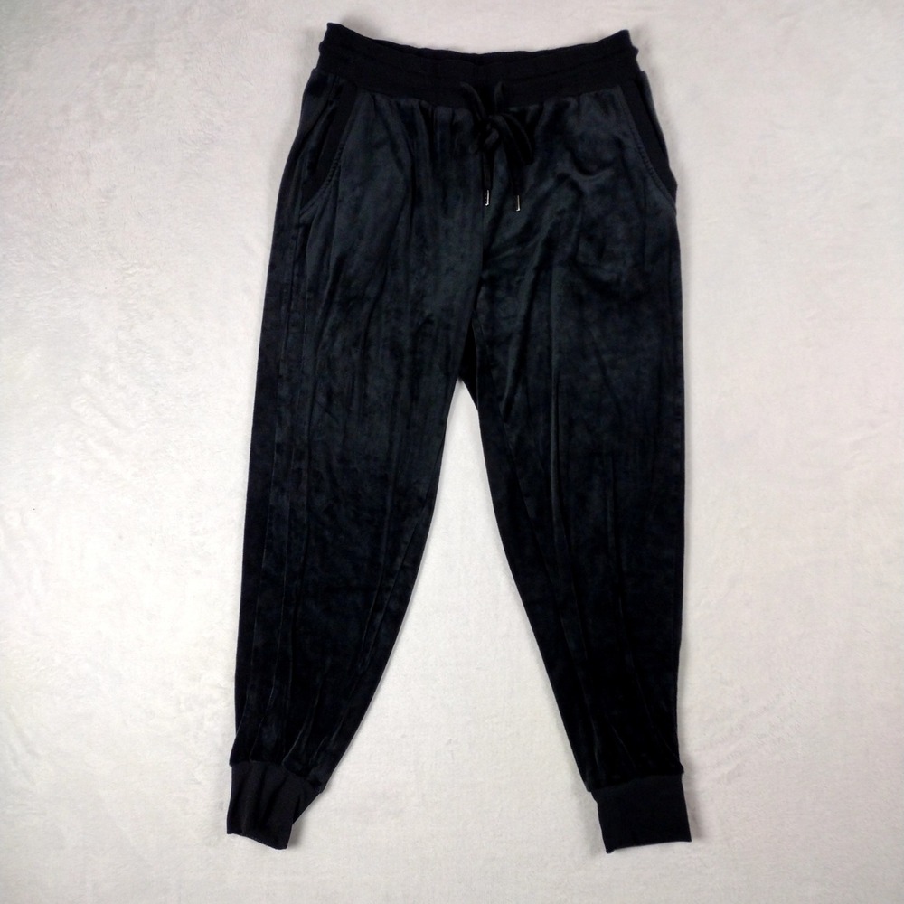 Felina Black Velour Joggers Lounge Pants Drawstring Pockets Large